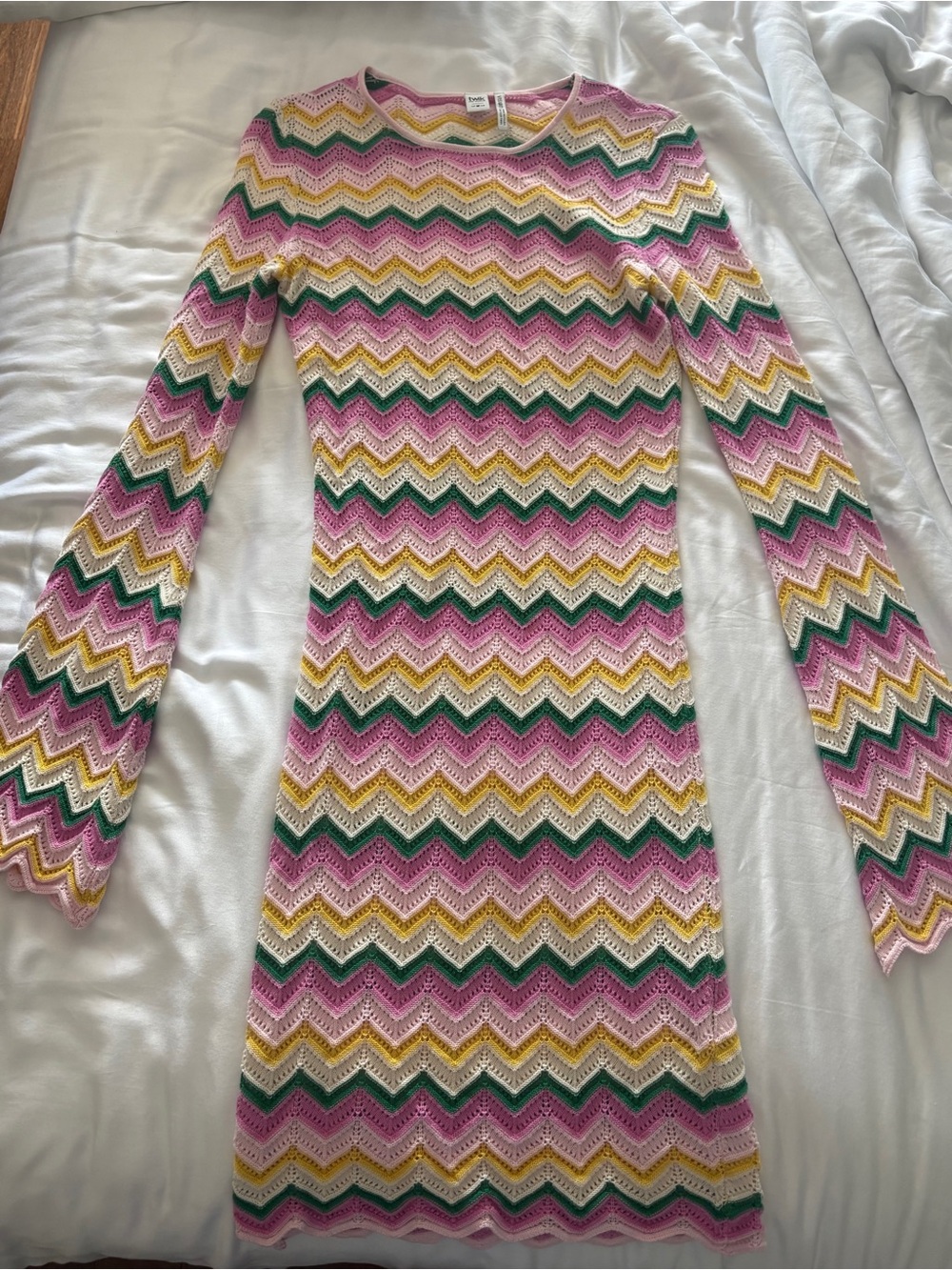 Simons Twik Chevron Knit Top in Pink, Yellow, Green & Cream